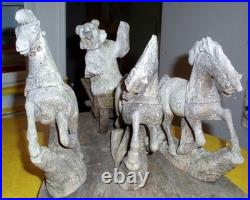 Awesome German Antique Folk Art Wood Carving Sculpture Horse Sled Bear Christmas