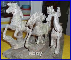 Awesome German Antique Folk Art Wood Carving Sculpture Horse Sled Bear Christmas