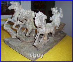 Awesome German Antique Folk Art Wood Carving Sculpture Horse Sled Bear Christmas