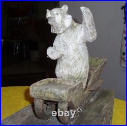 Awesome German Antique Folk Art Wood Carving Sculpture Horse Sled Bear Christmas