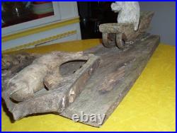 Awesome German Antique Folk Art Wood Carving Sculpture Horse Sled Bear Christmas