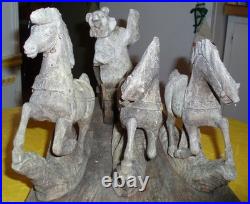 Awesome German Antique Folk Art Wood Carving Sculpture Horse Sled Bear Christmas
