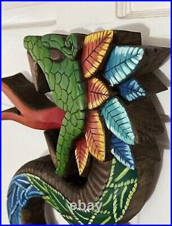 Aztec Quetzalcoatl wood carving from Mexico, Serpent, Dragon, Mexica, Azteca