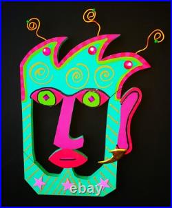 BARRY LEADER Whimsical SIGNED Folk Art OOAK Wall Sculpture Crazy Hair
