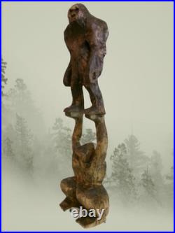 BIGFOOT & YETI TOTEM -My 12.75 tall hand carved, signed fig's