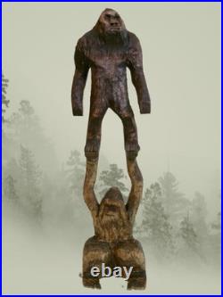 BIGFOOT & YETI TOTEM -My 12.75 tall hand carved, signed fig's