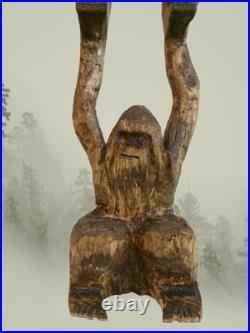 BIGFOOT & YETI TOTEM -My 12.75 tall hand carved, signed fig's