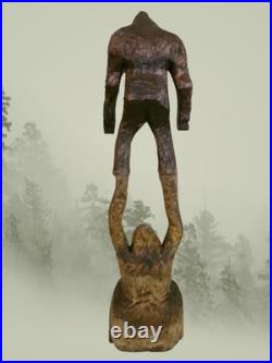 BIGFOOT & YETI TOTEM -My 12.75 tall hand carved, signed fig's