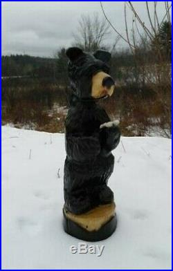 BLACK BEAR withFLOWER Chainsaw Wood Carving Bear Sculpture Home Rustic Art Decor