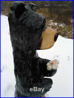BLACK BEAR withFLOWER Chainsaw Wood Carving Bear Sculpture Home Rustic Art Decor