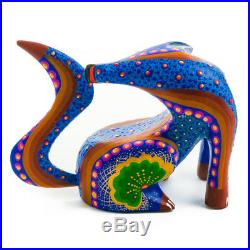 BLUE COYOTE Oaxacan Alebrije Wood Carving Mexican Animal Sculpture Painting