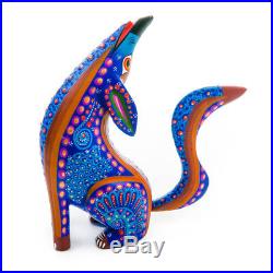 BLUE COYOTE Oaxacan Alebrije Wood Carving Mexican Art Animal Sculpture Painting