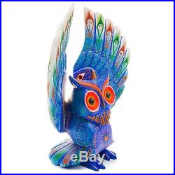 BLUE OWL Oaxacan Alebrije Wood Carving Mexican Art Animal Sculpture Painting