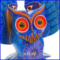 BLUE OWL Oaxacan Alebrije Wood Carving Mexican Art Animal Sculpture Painting
