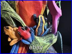 BORUCA MASK Hand Carved Wood Signed Birds And Frogs Read Discription Damage