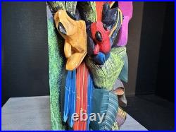 BORUCA MASK Hand Carved Wood Signed Birds And Frogs Read Discription Damage