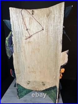 BORUCA MASK Hand Carved Wood Signed Birds And Frogs Read Discription Damage