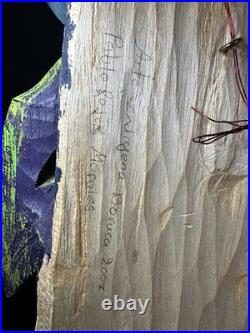 BORUCA MASK Hand Carved Wood Signed Birds And Frogs Read Discription Damage