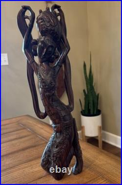 Bali Art Intricately Carved Hard Wood Dancer Indonesian Art Deco 18.25