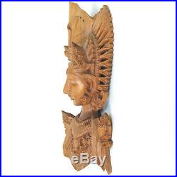 Bali Statue Carved Wood Vintage Sculpture Balinese Carving Indonesia Figure Wall