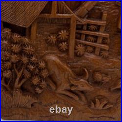 Balinese Artisan 3D Hand Carved Figural Wooden Plaque. 13x 9
