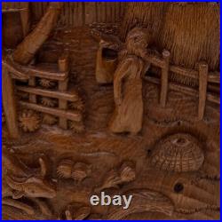 Balinese Artisan 3D Hand Carved Figural Wooden Plaque. 13x 9