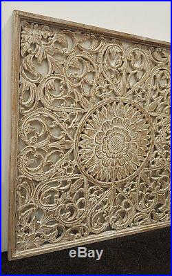 Balinese Carved Wood Wall Panels Wall Hanging Art Brown Wash Large 90 Cm x 90 CM