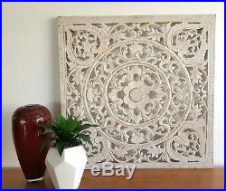 Balinese Carved Wood Wall Panels Wall Hanging Art White Wash Large 80 Cm x 80 CM