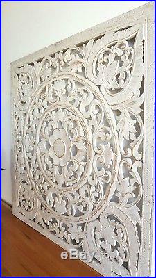 Balinese Carved Wood Wall Panels Wall Hanging Art White Wash Large 80 Cm x 80 CM