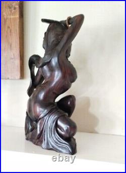 Balinese Female Woman Brushing Her Hair Wood Sculpture Hand Carved 12