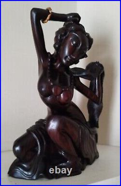 Balinese Female Woman Brushing Her Hair Wood Sculpture Hand Carved 12
