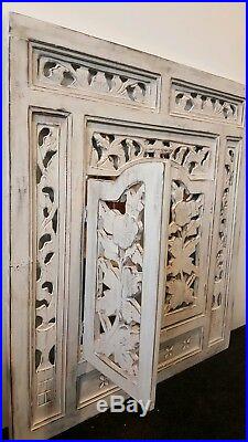 Balinese Hand Carved Prison Mirror Wall Hanging Solid Wood Frame Wash