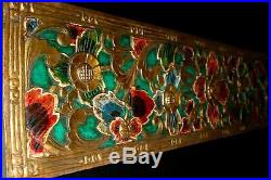 Balinese Lotus Panel Hand Carved Painted Wood Architectural Wall Art Sculpture