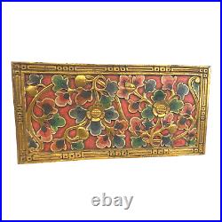 Balinese Lotus Panel architectural Relief Wood Carving Bali wall Art Red 24