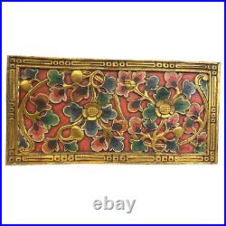 Balinese Lotus Panel architectural Relief Wood Carving Bali wall Art Red 24
