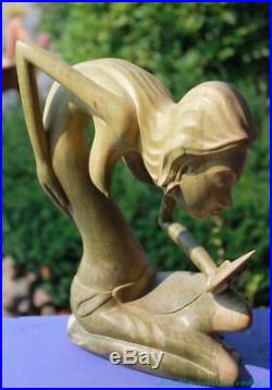 Balinese Nude Women Statue Sculpture Abstract hand carved wood Mas Bali Art
