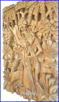 Balinese Rama & Shinta Relief Ramayana Solid Wood Hand Carved Wall Hang 49 CM