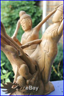 Balinese Rama Sita Sculpture Hand Carved Frangipani Wood Root Ramayana Bali art