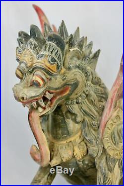 Balinese Singa Barong Winged Lion Temple statue wood carving sculpture Bali Art
