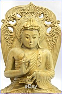 Balinese Teaching Buddha statue Vitarka Pose hand Carved Wood Sculpture Bali Art