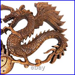 Balinese Winged Dragon Naga Wall Art Relief Panel Hand Carved Wood Asian Decor