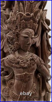 Balinese wood carving sculpture base for lamp and singed by artist