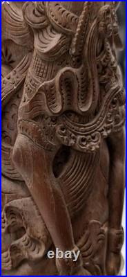 Balinese wood carving sculpture base for lamp and singed by artist