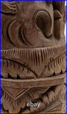 Balinese wood carving sculpture base for lamp and singed by artist