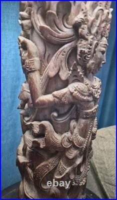Balinese wood carving sculpture base for lamp and singed by artist