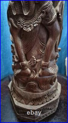 Balinese wood carving sculpture base for lamp and singed by artist