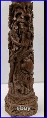 Balinese wood carving sculpture base for lamp and singed by artist