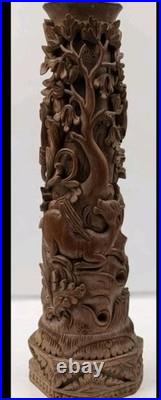 Balinese wood carving sculpture base for lamp and singed by artist