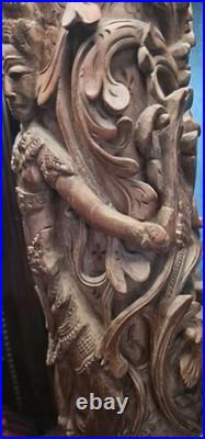 Balinese wood carving sculpture base for lamp and singed by artist