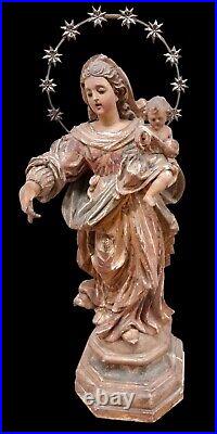 Baroque Virgin With Child Sculpture. Carved And Polychromed Wood. Xvii-xviii